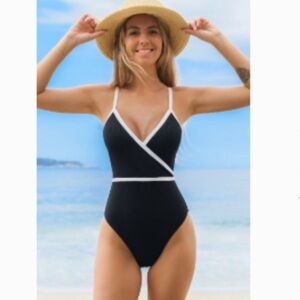 Cupshe Black One-Piece Swimsuit with White Trim